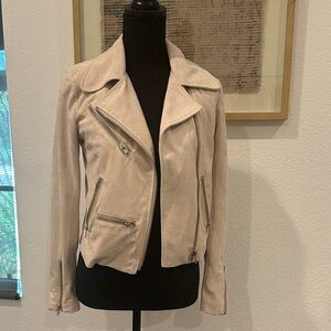 Olivaceous Soft Beige Suede Moto Jacket